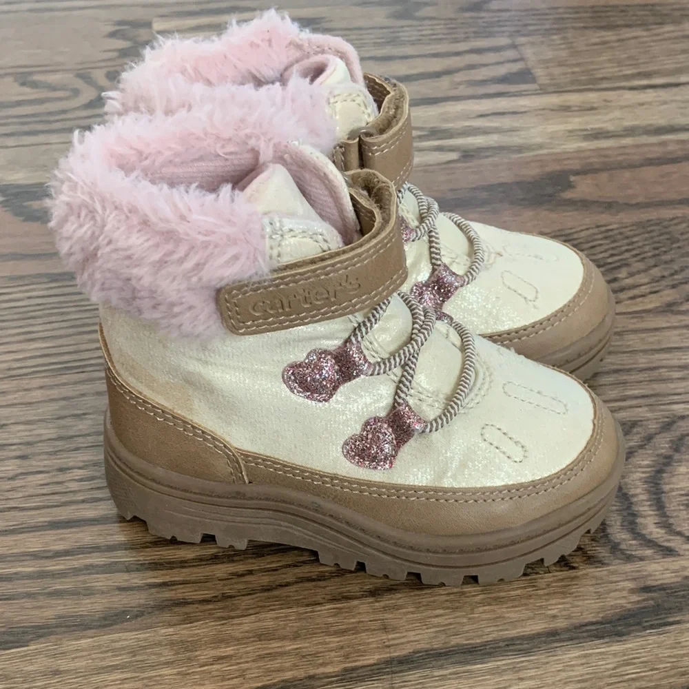 Carter's Pink and Tan Kids Faux-Fur Winter Boots